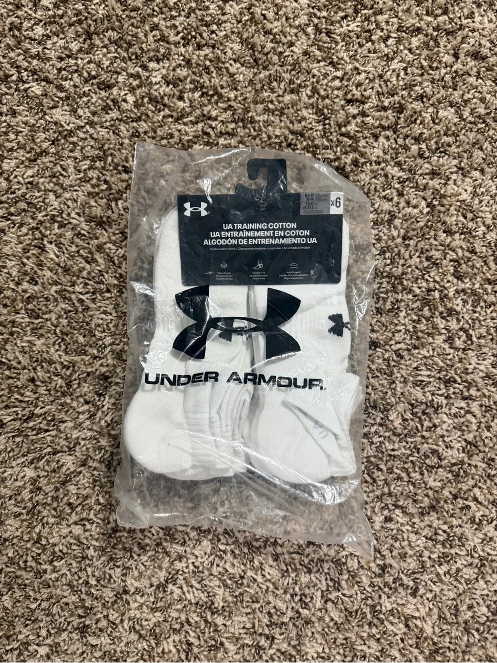 Under Armour White Athletic Crew Socks with Black Logo - 6 Pack